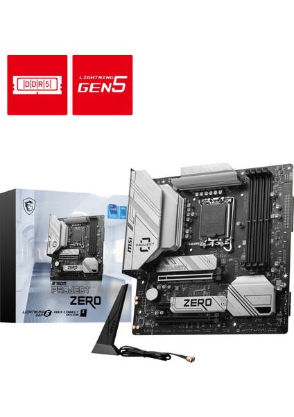 Msı B760M Project Zero 1700 Ddr5 7800(OC) M.2 Usb3.2 HDMI Dp Wıfı 6e Matx
