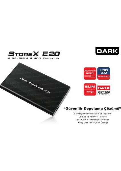 Dark Storex E20 2.5" USB 2.0 Alüminyum Sata Disk Kutusu [DK-AC-DSE20]