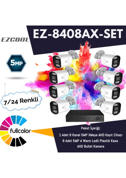Ezcool EZ-8408AX-SET 5mp Fullcolur 7/24 Renkli 8li Set