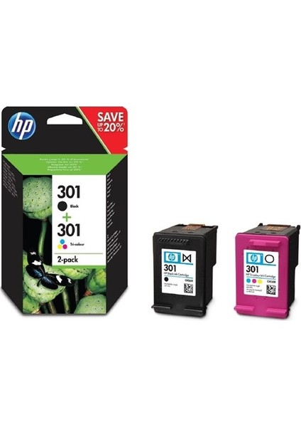 Hp N9J72AE (301) Sıyah/uc Renklı 2 Lı Paket Murekkep Kartusları 190/165 Sayfa