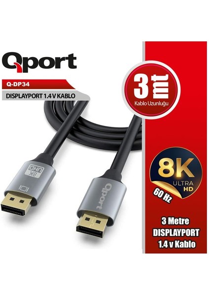 Qport Q-DP34 1.4V Dısplay Kablo 3m