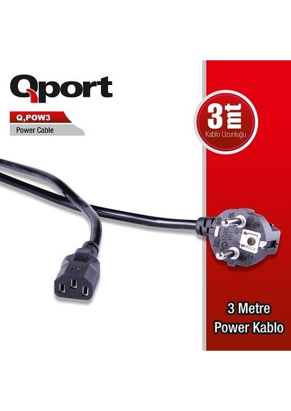 Qport Q-Pow3 3metre Monitör Power Kablosu