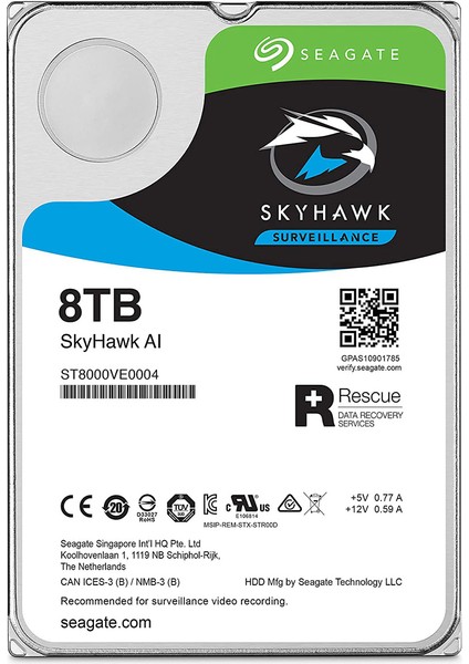 Seagate Skyhawk Aı 8 Tb 256MB 7200RPM Sata3.0 7/24 Dvr, Nvr Için Güvenlik HDD