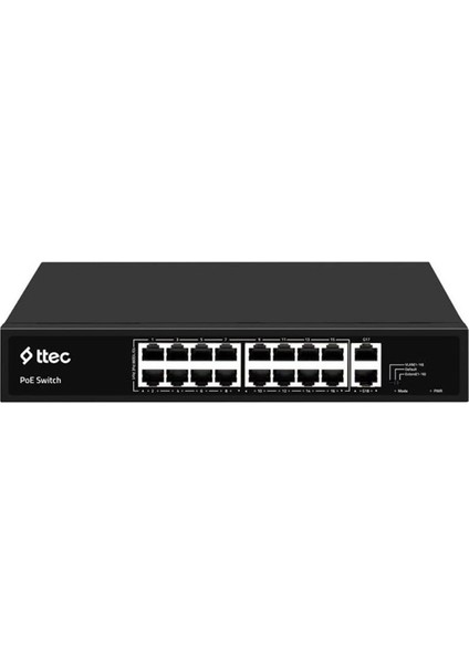 Ttec 16PORT 300W Full Poe 18300PG 10/100 2ge Uplink Yönetilemez Poe Switch Tak Çalıştır