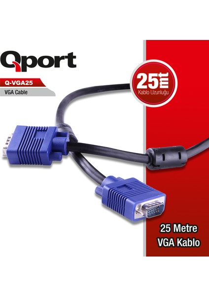 Qport 25M 15 Pin Fitreli Monitör / VGA Kablo (Q-VGA25)