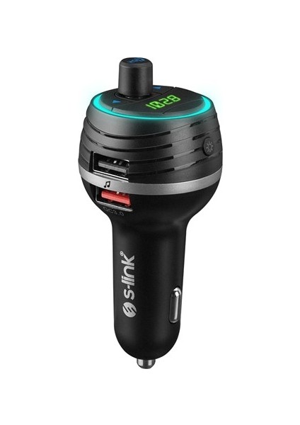 S-Link SL-BT403 Rainbow Bluetooth V5.0 LED Ekran Tf Kart 64G(MAX) Çift USB QC3.0+5V/2.4A Hızlı Şarjlı Fm Transmitter