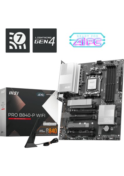 Msı MB Pro B840-P Wıfı Am5 Ddr5 8000MHZ(OC) HDMI 2x M.2 USB 10GBS 2.5g Lan Wı-Fı 7 Atx
