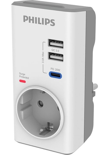 Phılıps CHP8010W/10 380J Tekli / 1xusb-C/2xusb-A Akım Korumalı Priz