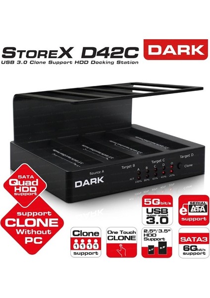 Dark 2.5,3.5" USB 3.0 DK-AC-DSD42C Sata Harddisk Dock Beyaz