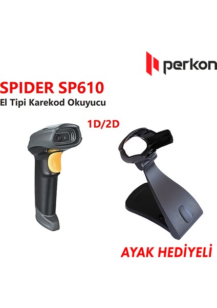Perkon Spıder SP610 USB 1d-2d (Karekod) Okuyucu (Ayak Dahil)