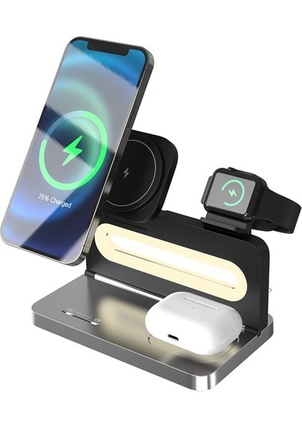 S-Lınk SW-CWF120 Telefon Kulaklık Akıllı Saat 15W 3 'in 1 Magsafe Siyah Kablosuz Şarj Cihazı