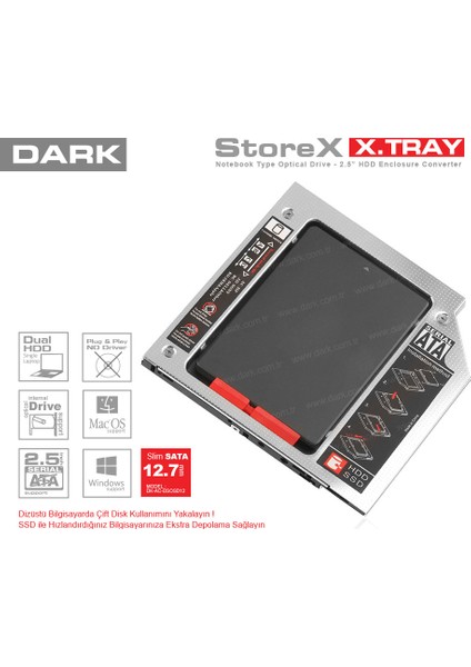 Dark Storex 12.7mm Nb Optik Sürücü 2.5" HDD Yuva Dönüştürücü [DK-AC-DSOSD12]