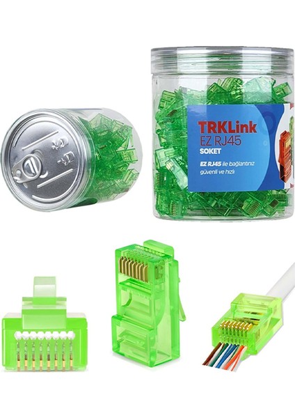 Trklink Ez RJ45 Konnektör (Yeşil) 100 'lü Paket Yeni Nesil