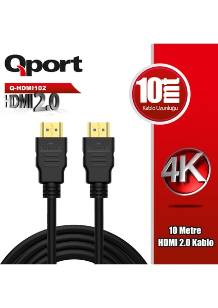 Qport Q-HDMI102 HDMI 2.0 V Altın Uçlu Kablo 10 mt