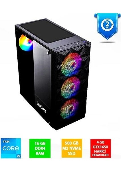 Suncom SG1-130 Core I5 12400F-16GB RAM-500GB Ssd-4gb GTX1650-FDOS