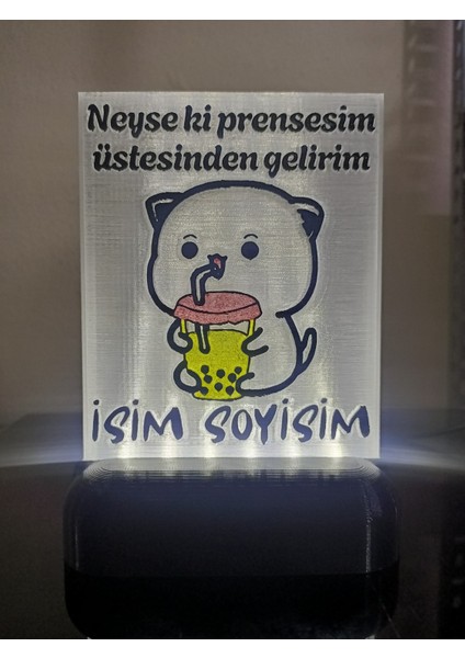 Kişiye Özel Isimli Hediyelik Kablolu LED Lamba - M1 - Neyse Ki Prensesim - Beyaz Işıklı