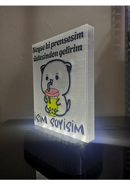 Kişiye Özel Isimli Hediyelik Kablolu LED Lamba - M1 - Neyse Ki Prensesim - Beyaz Işıklı