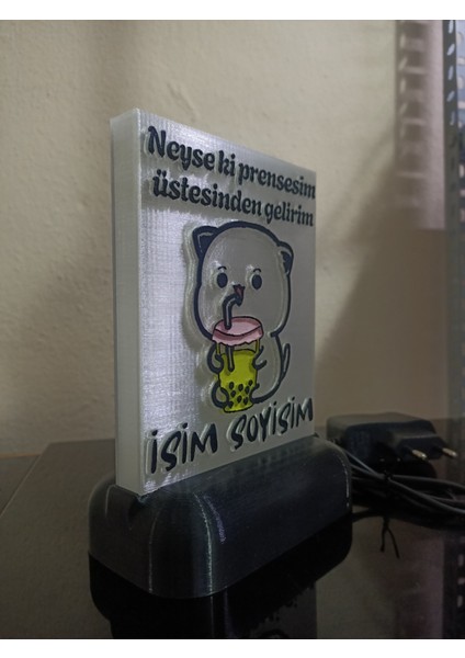 Kişiye Özel Isimli Hediyelik Kablolu LED Lamba - M1 - Neyse Ki Prensesim - Beyaz Işıklı