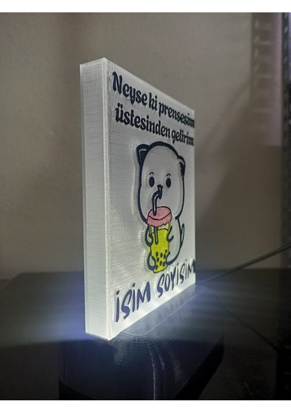 Kişiye Özel Isimli Hediyelik Kablolu LED Lamba - M1 - Neyse Ki Prensesim - Beyaz Işıklı