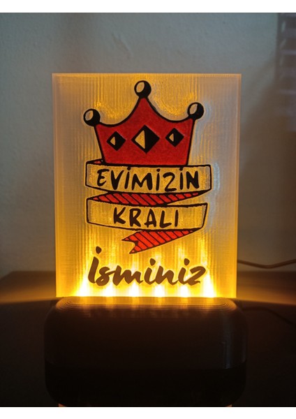 Kişiye Özel Isimli Babaya Hediyelik Kablolu LED Lamba - M3 - Evimizin Kralı - Amber Işıklı