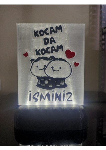 Kişiye Özel Isimli Hediyelik Kablolu LED Lamba - M4 - Kocam Da Kocam - Beyaz Işıklı