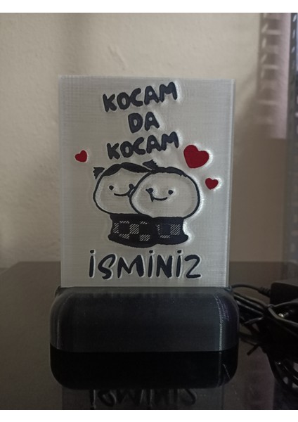 Kişiye Özel Isimli Hediyelik Kablolu LED Lamba - M4 - Kocam Da Kocam - Beyaz Işıklı