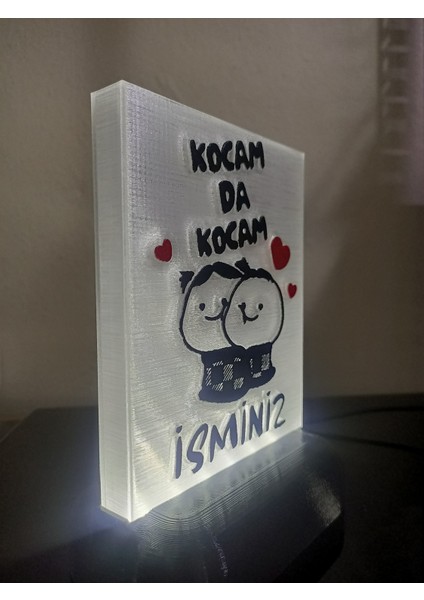 Kişiye Özel Isimli Hediyelik Kablolu LED Lamba - M4 - Kocam Da Kocam - Beyaz Işıklı