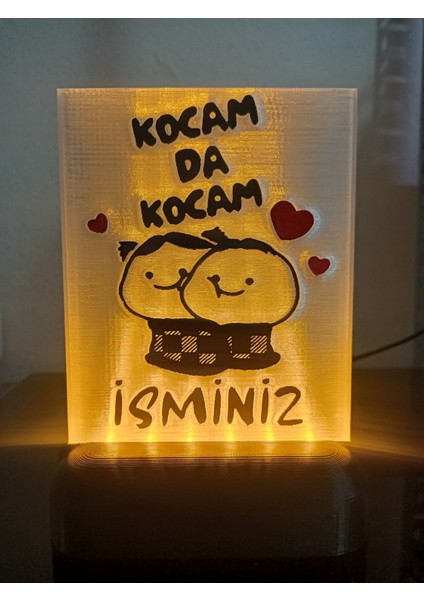 Kişiye Özel Isimli Hediyelik Kablolu LED Lamba - M4 - Kocam Da Kocam - Amber Işıklı