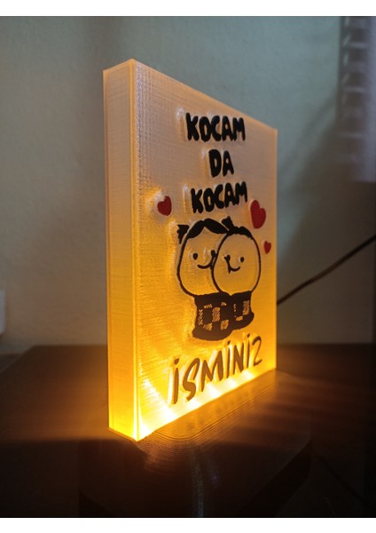 Kişiye Özel Isimli Hediyelik Kablolu LED Lamba - M4 - Kocam Da Kocam - Amber Işıklı