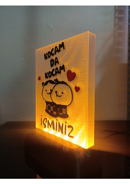 Kişiye Özel Isimli Hediyelik Kablolu LED Lamba - M4 - Kocam Da Kocam - Amber Işıklı