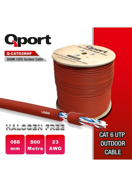 Qport Q-CATO2RHF Lszh 500M 23AWG Makaralı Halogen Free Kablo