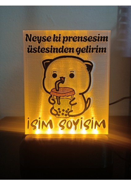 Kişiye Özel Isimli Hediyelik Kablolu LED Lamba - M1 - Neyse Ki Prensesim - Amber Işıklı