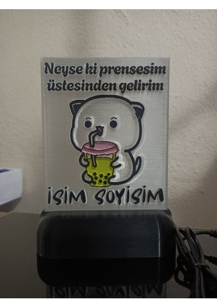 Kişiye Özel Isimli Hediyelik Kablolu LED Lamba - M1 - Neyse Ki Prensesim - Amber Işıklı