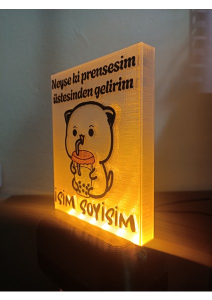 Kişiye Özel Isimli Hediyelik Kablolu LED Lamba - M1 - Neyse Ki Prensesim - Amber Işıklı