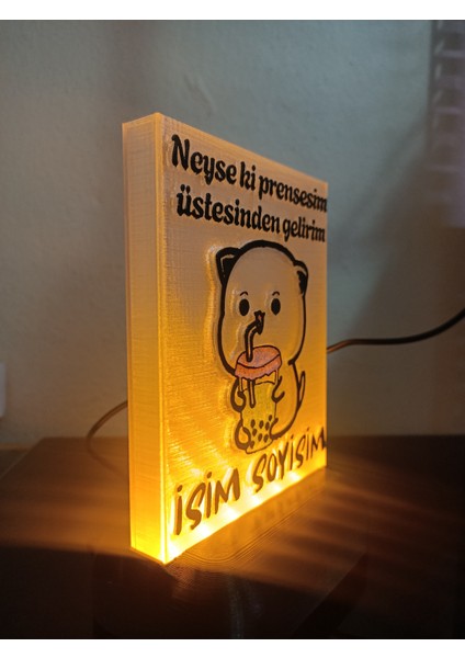 Kişiye Özel Isimli Hediyelik Kablolu LED Lamba - M1 - Neyse Ki Prensesim - Amber Işıklı