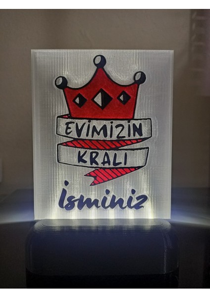 Kişiye Özel Isimli Babaya Hediyelik Kablolu LED Lamba - M3 - Evimizin Kralı - Beyaz Işıklı