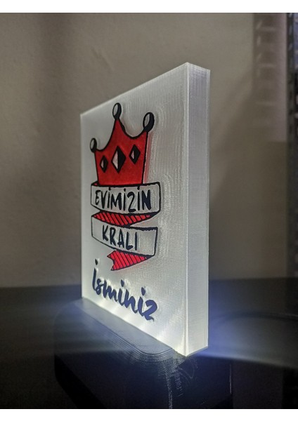 Kişiye Özel Isimli Babaya Hediyelik Kablolu LED Lamba - M3 - Evimizin Kralı - Beyaz Işıklı