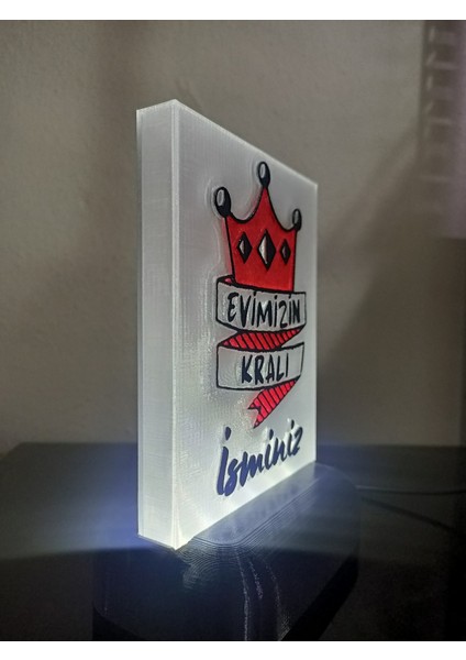 Kişiye Özel Isimli Babaya Hediyelik Kablolu LED Lamba - M3 - Evimizin Kralı - Beyaz Işıklı