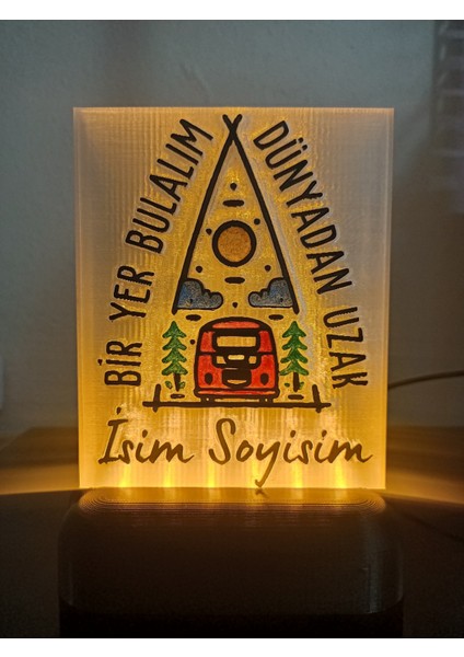 Kişiye Özel Isimli Hediyelik Kablolu LED Lamba - M2 - Bir Yer Bulalım Dünyadan Uzak - Amber Işıklı