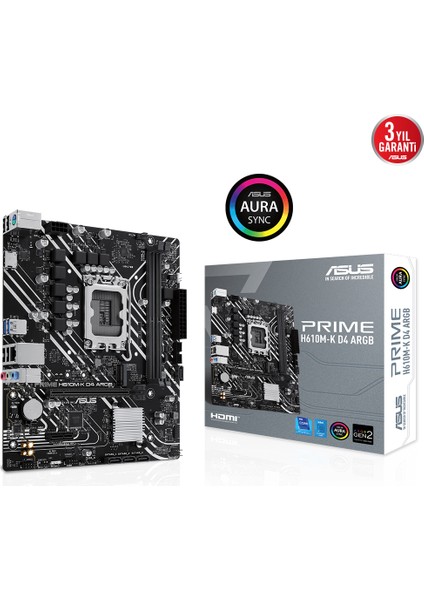 Asus Prıme H610M-K D4 Argb 1700P Ddr4 Ses+Glan HDMI M2 Sata Usb3.2 Matx