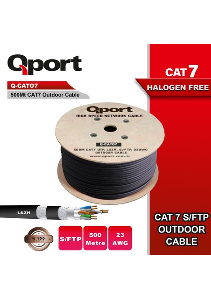 Qport 500 Metre Q-Cato7 Lsoh Halogeen Free Cat7 Kablo