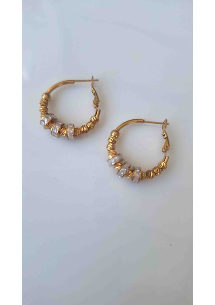 Çelik Halka Küpe Gold Dorika Model