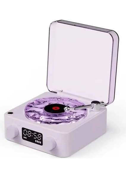 Waves Nostalji Plak Görünümlü Bluetooth Hoparlör 3D Ses Dalgası Retro Müzik Plak Mor.gzpde
