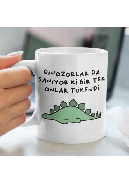 Kupa Bardak - Esprili Yazılı Dinozor Desenli Kupa Bardak - Hediyelik Kupa Bardak
