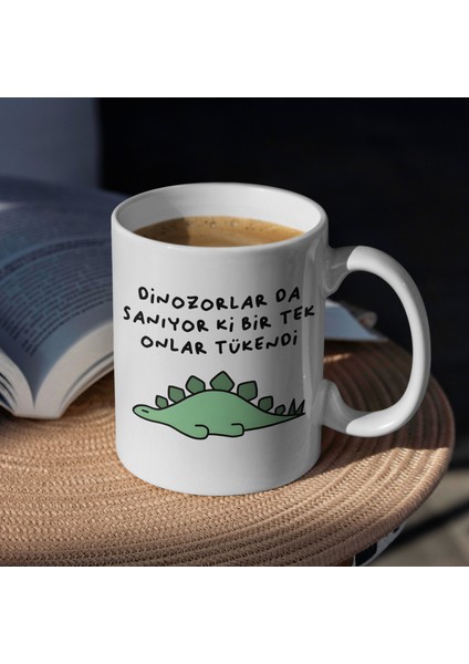 Kupa Bardak - Esprili Yazılı Dinozor Desenli Kupa Bardak - Hediyelik Kupa Bardak