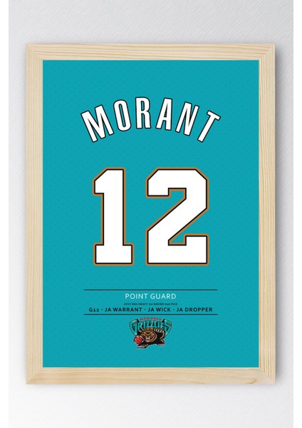 Ja Morant Forma Çerçeveli Tablo - Memphis Grizzlies Nba Jersey