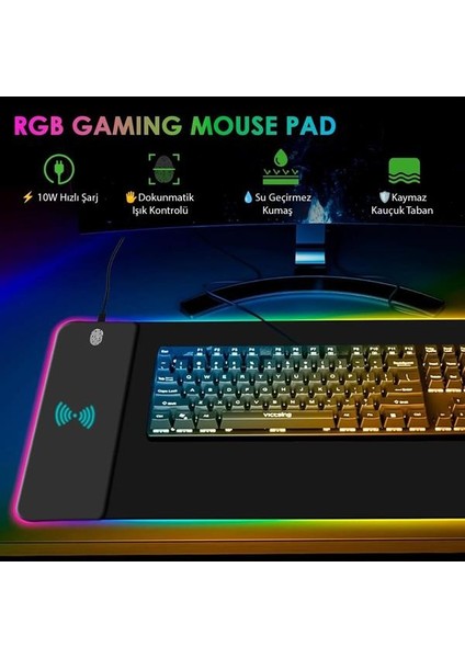 Fırsat Byr PM-25115 Xl Rgb Mouse Pad Wireless Telefon Şarj Destekli 14 Modlu Yeni