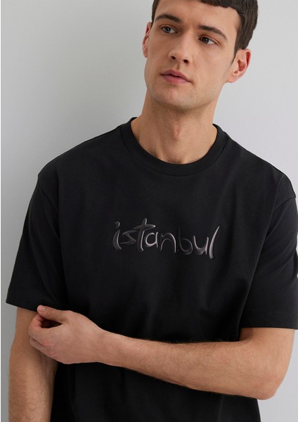 Istanbul Baskılı Siyah Tişört 0613002-71379