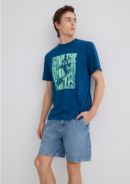Indigo Turtles Baskılı Mavi Tişört 0612994-89110 modelleri