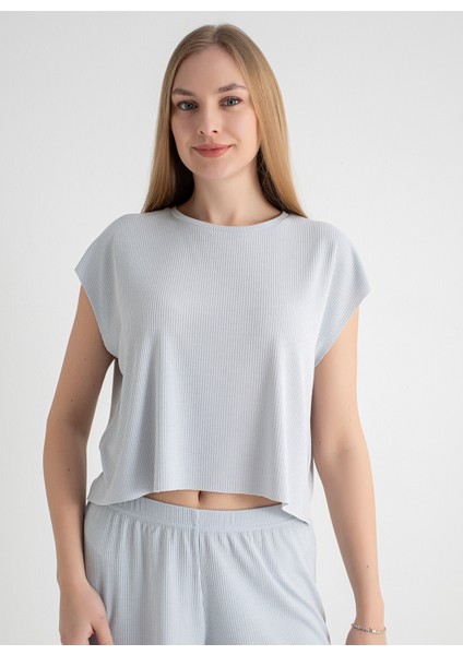 Yuvarlak Yaka Gri Pijama Üst 403SIX-1110-051